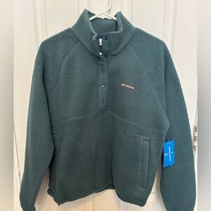 Columbia Jasper Ridge Pebbled Fleece 1/4 Snap Teal Pullover Womens Size M